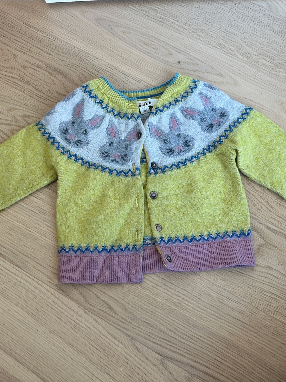 Mini Boden Yellow & Pink Bunny Yoke Cardigan